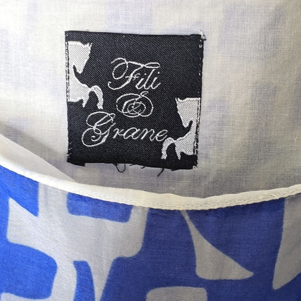 Vintage Square Neck Blue And Grey Fully Lined Cotton Sundress size 10 - Picture 9 of 9